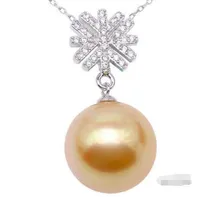 Envío libre precio al por mayor ^^^ NUEVO 12-13mm Ronda de oro del mar del sur perla colgante de plata esterlina