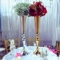 30 inç zarif Tall şerit Yeni Altın Metal Vazo Altın Çiçek Vazo Kraliyet Altın Trompet Vazolar Dekorasyon gümüş Düğün vazolar