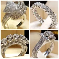 30 stks / partij Gemengde Crystal White Ronde Single Ring Merk Luxe Promise Zilveren Verlovingsring Vintage Bruids Trouwringen voor Vrouw