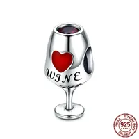 Şık Winebowl Charms 100% 925 STERLING Gümüş Şarap Kupası Kalp Pave CZ Wineglass Charm Boncuklar Kadın Mücevherleri İçin Bilezikler Kolyeleri