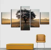 캔버스 회화 빈티지 벽 아트 프레임 인쇄 된 그림 거실 장식 5 패널 포스터 나무 풍경 사진