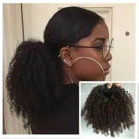 Kinky Curly Ponytail Afro Pom Pom Cheveux Cordon Ponytail Africain 14 pouces Afro Kinky Bouclés Extension de Cheveux 120g Human Puff Hairpiece
