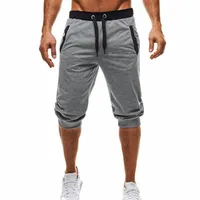 Męskie bawełniane spodnie Capris Slim Bawełna Przycięte Joggers Elastyczne Wasit Spodnie z kieszeniami i sznurkami Spodnie sportowe Spodnie Harem Spodnie