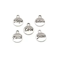 100pcs / lot Antique Silver Hope cree que el amor Faith Jesús encantos colgantes para la joyería que hace la pulsera Hallazgos del collar 11.5x15.5mm A-23