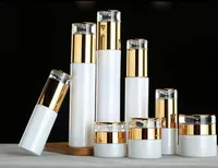 Witte glazen cosmetische pottenlotion pomp fles verstuiver spuitflessen met acryl drop deksels 20g 30g 50g 20ml - 120ml SN1420