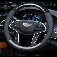 Дышащие Черный кожаный руль углеродного волокна колеса автомобиля Обложка для Cadillac