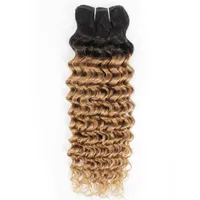 Indische Deep Wave Courly Hair Weave Bündel 1b / 27 Ombre Honig Blonde Zwei Tone 1 Bündel 10-24 Zoll Peruanische Malaysische menschliche Haarverlängerungen
