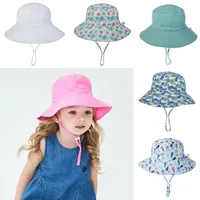 Ins Children&#039;s Bucket Hat Sun Fish Visor Flower Animal Dinosaur Printed Sunhats Baby Fashion Summer Helmet Topee 16 Colors