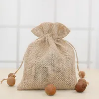 巾着バッグジュート結婚式のパーティーの好みのパッケージ自然なリネン黄麻布ジュエリーポーチドライフラワーキャンディーチョコレート食品貯蔵袋