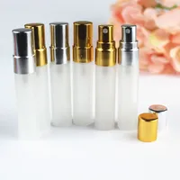 5ML 5ml mince bouteille de vaporisateur en verre givré parfum de voyage bouteille portable avec pompe en aluminium rechargeable en or argent