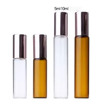 Refillable 1ml 2ml 3ml 5ml 10ml Amber Clear Glass Roll On Bottles with Rose Gold Lid for Essential Oils