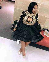 Золотое кружева с длинным рукавом высокой шеи африканский черный сатин элегантная девушка короткие коктейльные платья 2019