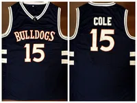 J. Cole # 15 Bulldogs High School Basketball Jersey Top Quality Wholesale Film Double bleue bleue bleue bleue