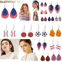 Mode Design Honkbal Sport PU Lederen Oorbel UK Verenigde Staten Vlag Teardrop Printing Dangle Earring voor Independence Day Dames Sieraden