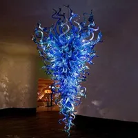 Duża Ręcznie Dmuchane Szklane Żyrandol Lampy Oświetlenie Niebieski LED 110V-240V Tradycyjny Wisiorek Światło do żywej Dekoracji Home Decoration