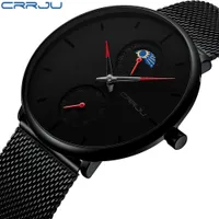 ERKEK KOL saati CRRJU 패션 남성 비즈니스 캐주얼 시계 24 시간 독특한 디자인 쿼츠 시계 메쉬 방수 스포츠 손목 시계