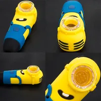 Minion Silicone Hand Pipe Length 103.8mm Silicone Smoking Water Pipe With Glass Bowl Animal Pipes