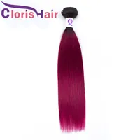 Två Tone Röd Malaysisk Virgin Human Hair Weave 3 Bundles Pre-Colored 1B Bourgogne Straight Ombre Extensions 12-24 "Billig maskin Double Weft