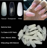 600pcs Bag Ballerina Nail Art Tips Transparent Natural False Coffin Nails Art Tips Flat Shape Full Cover Manicure Fake Nail Tips