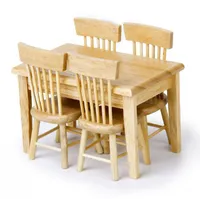 5pcs/set 1/12 Dollhouse Miniature Dining Table Chair Wooden Furniture Set For Children Toys Free Shipping