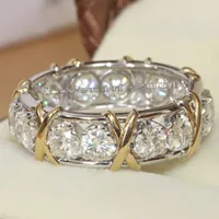 Eternity Smycken Sten 5A Zircon Stone 10KT WhiteYellow Gold Filled Women Engagement Wedding Band Ring SZ 5-11