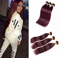 Peruvian Indian Malaysian Brasilianska Virgin Hair Buntlar Straight Red Wine Burgundy 99J Straight Weave Weft