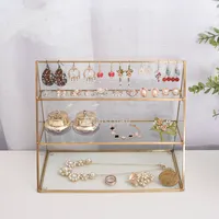 [DDisplay]Vintage Glass Jewelry Stand Three Layer Earrings Organizer Glass Stand Creative Necklace Display Window