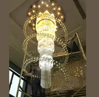 Dia100 * H240cm Büyük Modern Kristal Avize Aydınlatma Cilası Otel Merdiven Işık Villalar Oturma Odası Kolye Lambaları Otel Lobi Fikstür