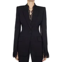 Premium Yeni Stil En Kaliteli Orijinal Tasarım kadın Kişilik Dantel Ince Blazer Bölünmüş Kollu Bir Düğme Ceket Kaban Dış Giyim Siyah Beyaz