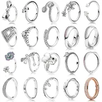 Nieuwe 20 stijlen Pandora Bowknot Trouwringen voor Dames Europees Origineel Brand Engagement 925 Silver Ring Mode-sieraden Gift