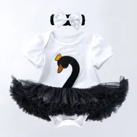 Ins Bebê Cartoon Desenhos animados Swan Tutu Vestido 0-24 Mês Recém-nascido Criador de Desenhista de Algodão Romper Saia de Manga Curta + Headband = 2 Pcs / Set