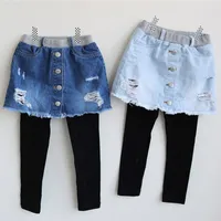 Les filles de détail jupes en denim Leggings faux deux pantalons pantalon Collants enfants pantalon de survêtement Designer Vêtements pour enfants boutique