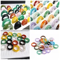 wholesale 50Pcs 6mm 8mm agate rings fashion band jewelry multi color wedding stone ring for man women