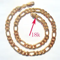 MENS NECKLACE 10MM STAMP 18 K SOLID GOLD FINISH PREMIUM QUALITY FIGARO LINK CHAIN FINE