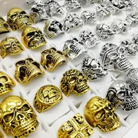 Moda estilo punk 30 pçs / lote skull rings banda prata ouro esqueleto grande tamanhos homens homens de festa de jóias de metal