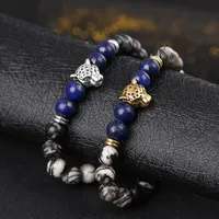 Leopard Kopf Lava Stein Armbänder 8mm Onyx Perlen Buddha Armband Natrohin Stein Charme Tigerauge Frauen Mann Armbänder Armreif Billig Großhandel