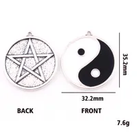 Dubbelsidig Yin Yang Pentacle Reversible Hängsmycke Dubbelfärg Pentagram Religiösa Smycken För Män Och Kvinnor