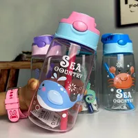 US STOCK Plastikkind-Wasserflasche für Kinder Jungen Mädchen im Freien Magie Leak Proof Seal Wasserflaschen Studenten Sport-Wasser-Flaschen mit Stroh FY6126