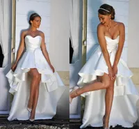 2020 Ny sexig en linje bröllopsklänningar satin älskling ärmlös ruched hög låg längd plus storlek enkelt bröllop brudklänningar brud klänningar