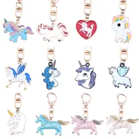 20 Styles Multicolor Enamed licorne Dangle Charms Keychain main de cheval licorne fermoir cadeau pour Bagchain Keyring Femmes Enfants