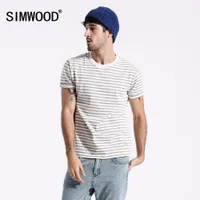 Simwood 2019 브랜드 여름 탑스 원래 코튼 짧은 소매 스트라이프 T 셔츠 남성 캐주얼 T 셔츠 간단한 스트리트웨어 티셔츠 180449