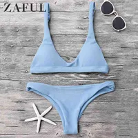 女性の2ピースパンツZaful Bikini水着パッド入りスクープネックセットプッシュアップセクシーな低ウエストスイムスーツワイヤーフリーソリッドベイリング2021
