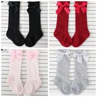 Menina Meias Bow criança Meninas Socks Ruffle Cotton Crianças Sock Joelho longo tubo Sock Princesa Kids Clothing 5 Cores sólidas DW4199