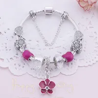 Wholesale-Charm Beads Bracelet 925 Silver Pandoa style Bracelets love flower crystal shoes pendant snake chain Bangle Diy Jewelry