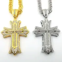 Cadena colgante de diamantes de hip hop con colgantes para hombre, oro y plata. Collar de lujo religioso. Cadena cubana de acero inoxidable. Joyería cristiana.