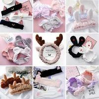 Women Girls SPA Wide Headband Cute Bowknot Letters Embroidered Hairband Elastic Makeup Flannel Turban Candy Color Headwrap