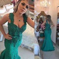 Longo Mermaid Dresses Evening Wear Hunter Rainha Verde Anne Querida Prom Dress com frisada Lace Formal Vestidos Low Back