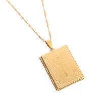Nowa Moda Unisex Jewelry 24K Gold Color Cross Wisiorek Książka Krzyż Naszyjnik Wisiorek