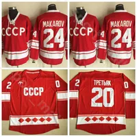 CCCP 1980 Rusland Hockey Jersey Ice 24 Sergei Makarov 20 Vladislav Tretiak Rood White All Steiked Home for Sport Fans Hoge kwaliteit