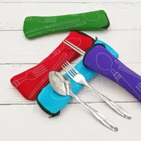 High Quality Eco-friendly Outdoor Portable Lunch Stainless Steel Chopsticks Spoon Fork Tableware Travel Cutlery Sets Bag pillow package